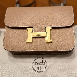 Tan Crossbody Bag with Gold Accents